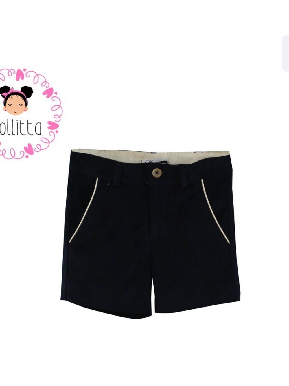 Girls Navy Shorts with Cream Contrast Trim